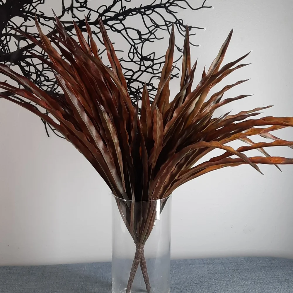 Brown Wide Artificial Grass Bush Fall Harvest Thanksgiving Decoration Accent Set